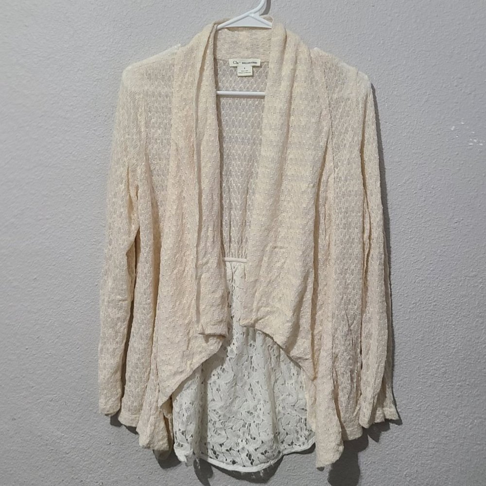 Clu + Willoughby Drapey Front Open Cardigan Size S Ivory